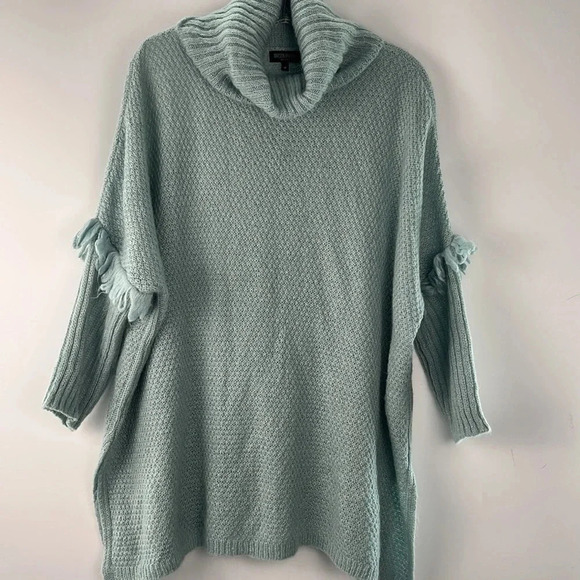 Maison Pholya Mohair Wool Blend Cowl Neck Tunic Sweater Dolman Fringe Sleeve M - Picture 2 of 12